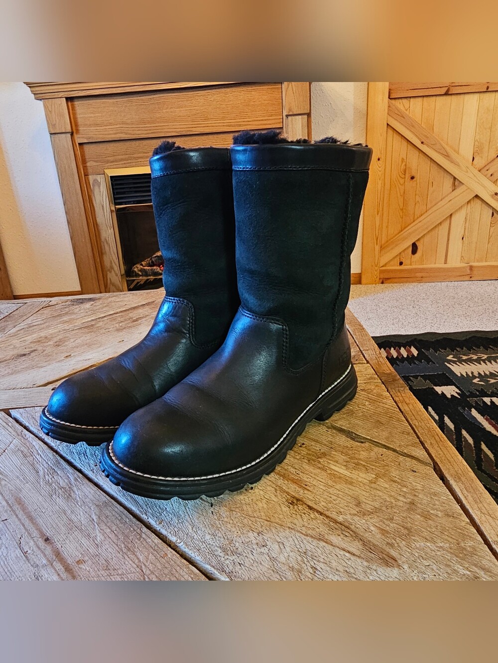 UGG Black Leather Winter & Rain Boots